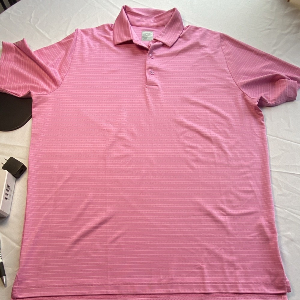 Callaway Golf Opti-Dri Men's Striped Polo Shirts Pink Blue Size L - Picture 8 of 10